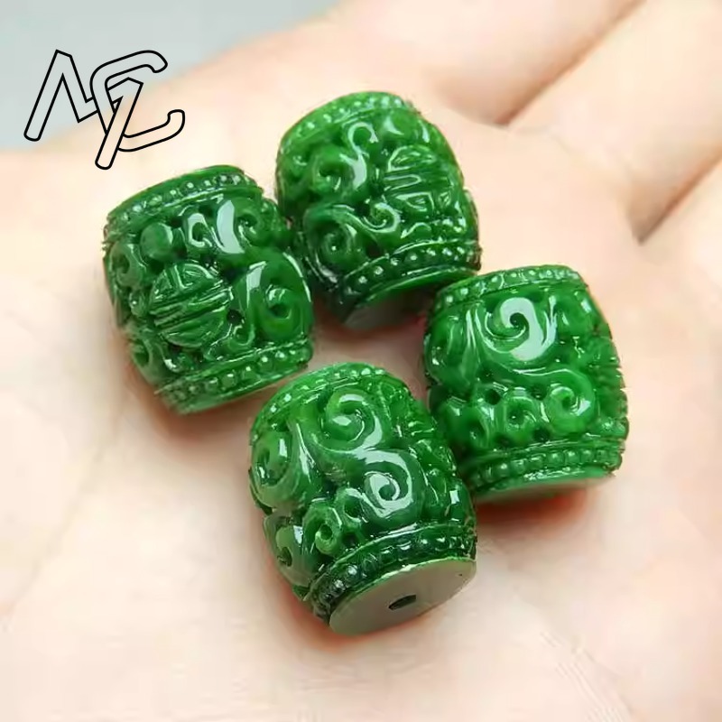 Beading - 5pc Natural Green Jade Carving Beads