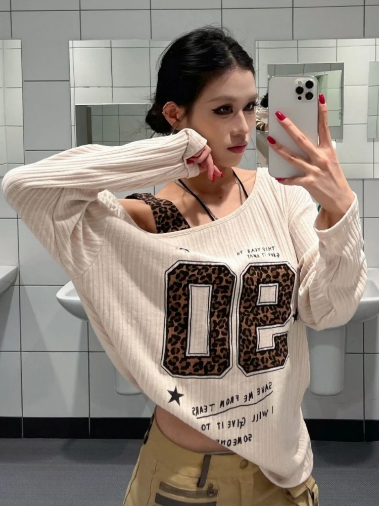 Y2K Patchwork Leopard Print T- - đánh giá và giá Embroidery